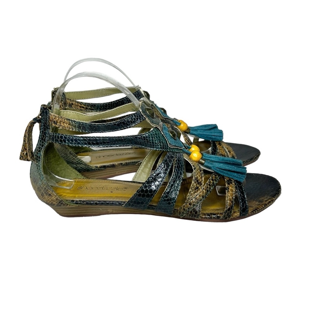ShoeDazzle 8.5 Athens gladiator sandals green blue